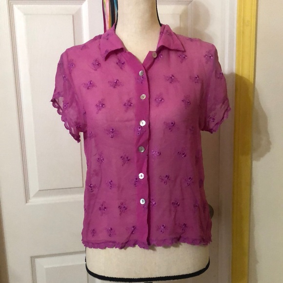 Vintage 100% silk sheer blouse - Picture 1 of 5